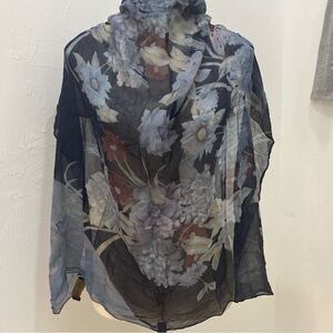 Vintage Diahann Carroll Floral Silk Scarf Blue Teal Red Orchard Silk 34”x 30”